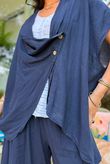 Sandbar Linen Blend Drape Front Cap Sleeve Gilet Navy